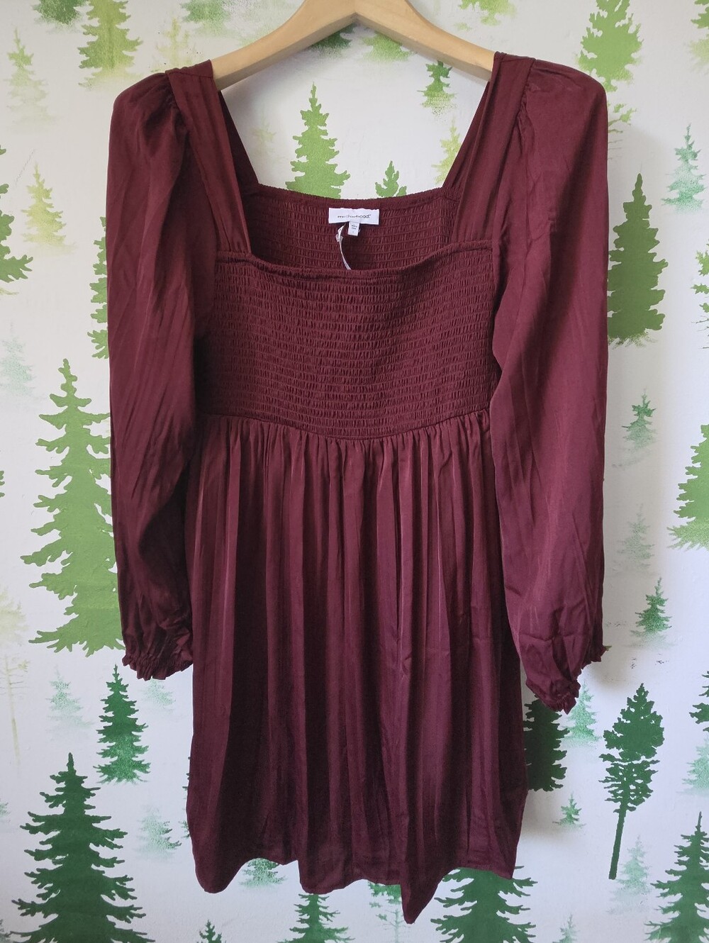 Motherhood Burgundy Smocked Maternity Babydoll Dress
